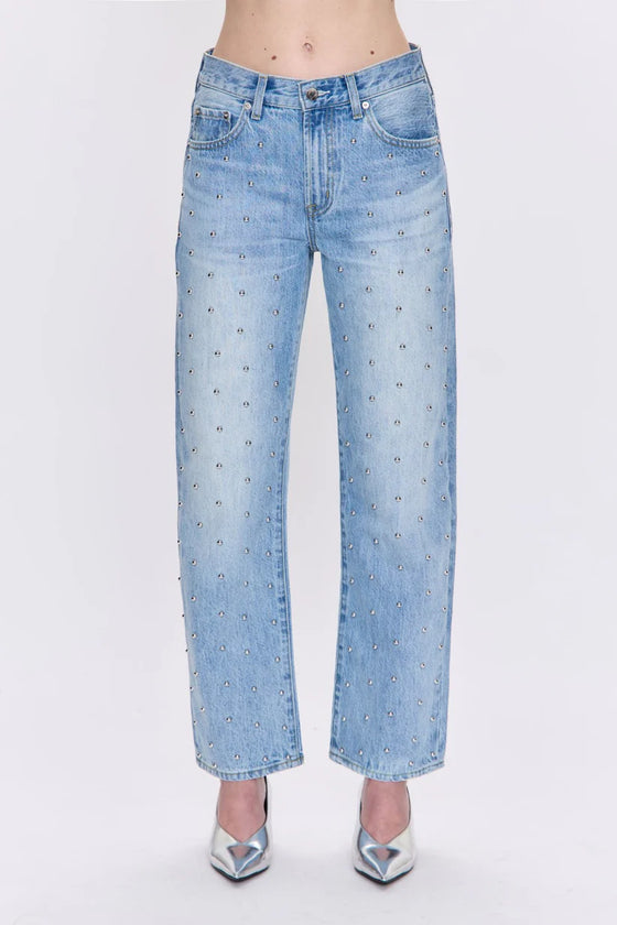 LEXI MID RISE BOWED STRAIGHT JEANS in aries stud