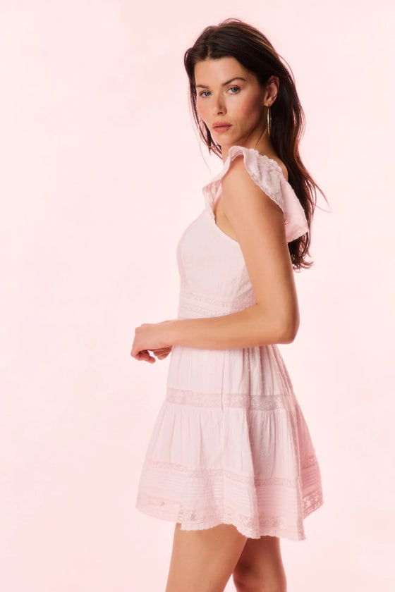 RIETTA COTTON LACE-TRIMMED MINI DRESS