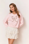 RYLAN EMBELLISHED BOW FLEECE PULLOVER