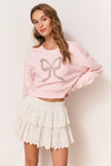 RYLAN EMBELLISHED BOW FLEECE PULLOVER