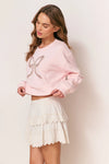 RYLAN EMBELLISHED BOW FLEECE PULLOVER