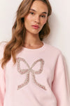 RYLAN EMBELLISHED BOW FLEECE PULLOVER