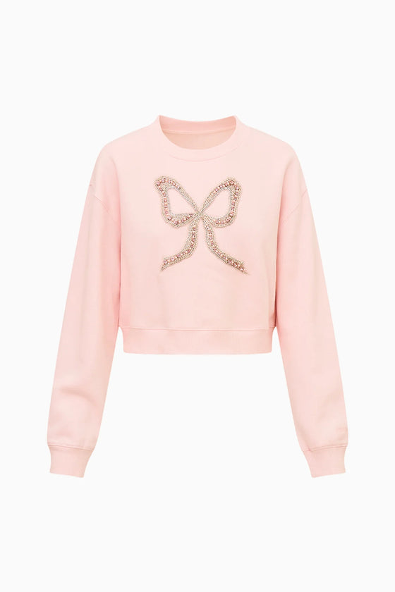 RYLAN EMBELLISHED BOW FLEECE PULLOVER
