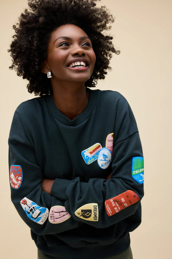 SKI PATCH + PASS COLLECTOR CREW NECK SWEATSHIRT