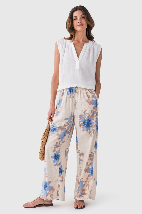 DEEP END PRINTED LINEN PULL ON PANTS