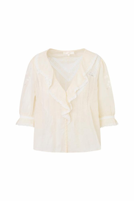 SINORA EMBROIDERED LACE & COTTON TOP