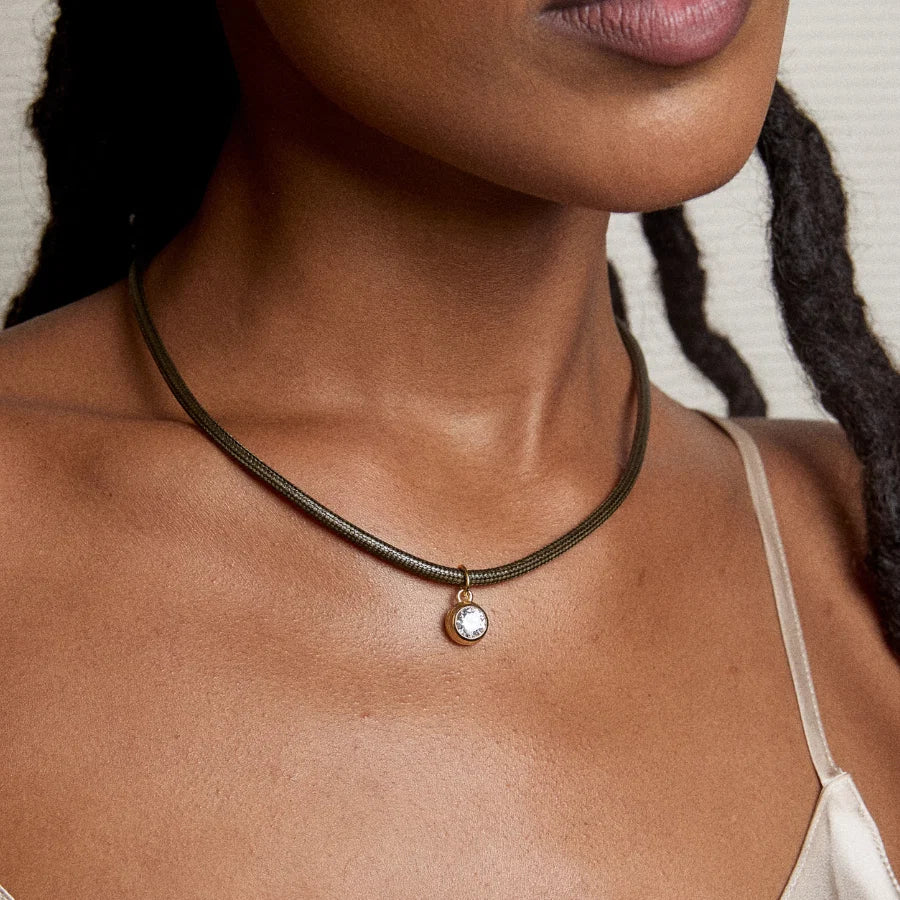 HART Pink Sherbet Cord Necklace w/ clear bezel charm