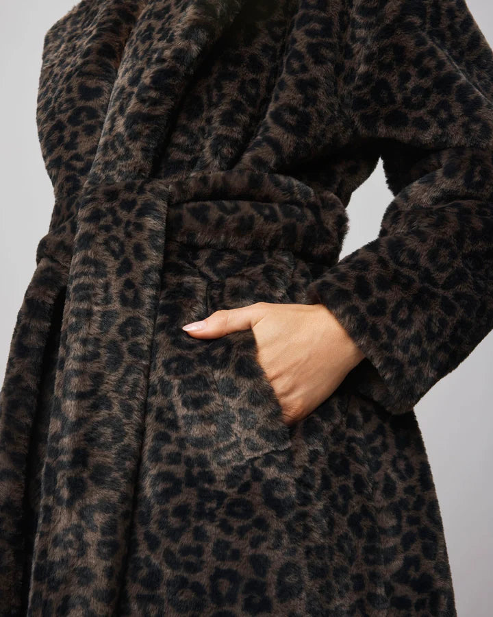 LUCIA LONG LEOPARD VEGAN FUR COAT