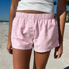 PINK + WHITE STRIPED PULL ON BOXER SHORTS