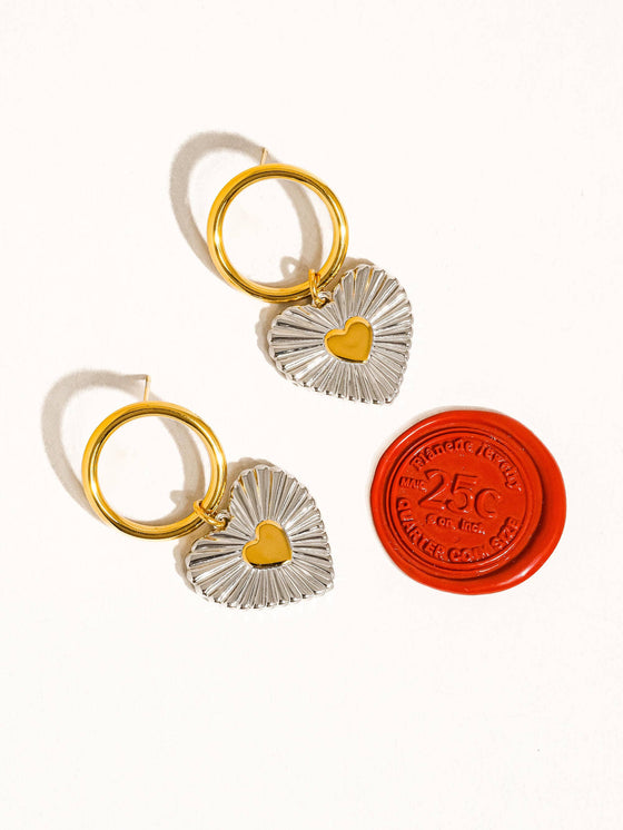 Annette 18K Gold Non-Tarnish Two Tone Heart Earring: mixed metal