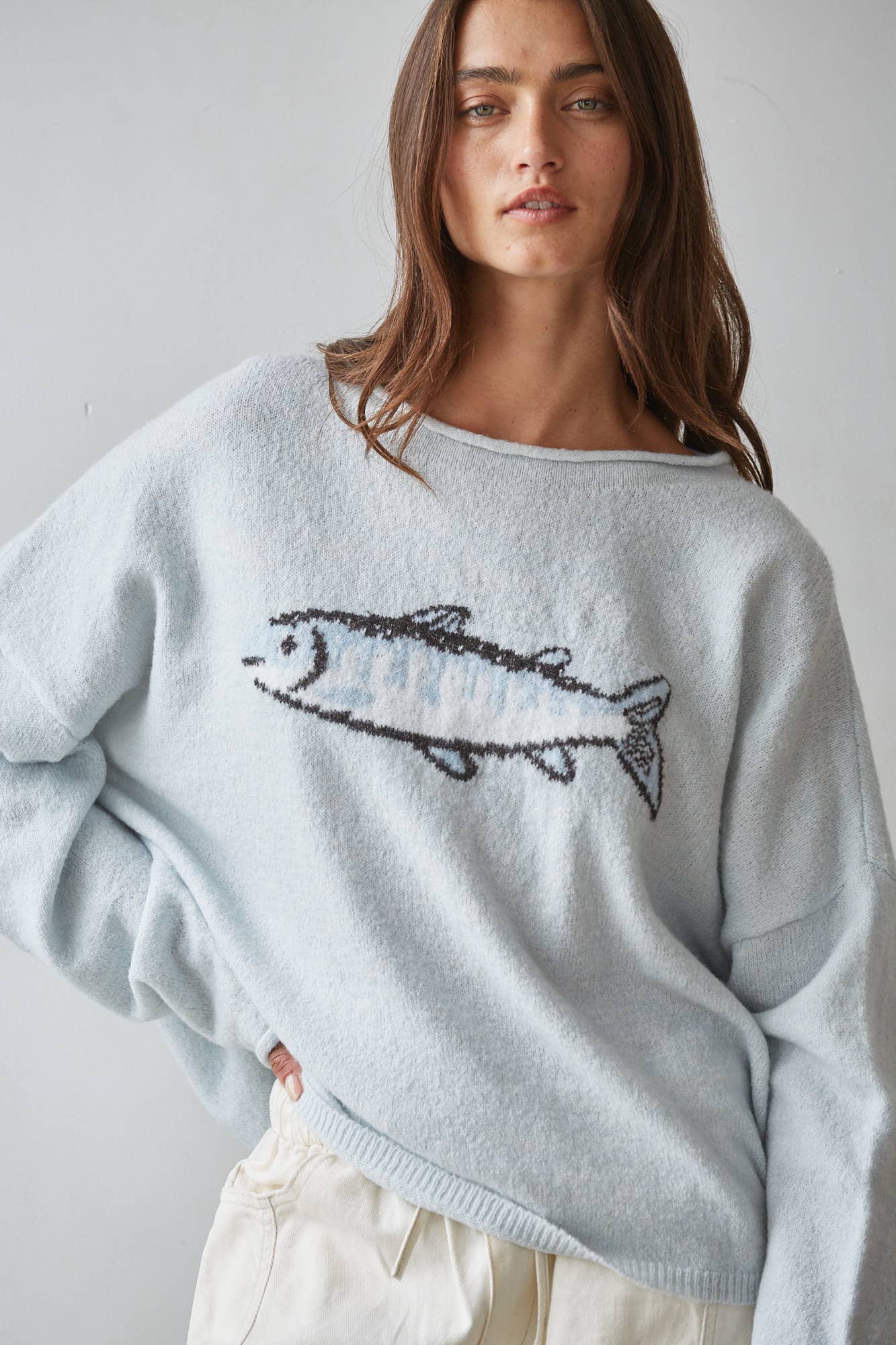 Roll Neck Fish Design Sweater