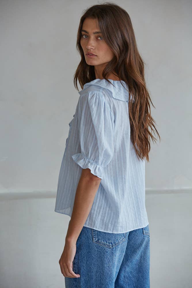 Woven V-Neck Short Sleeve Top