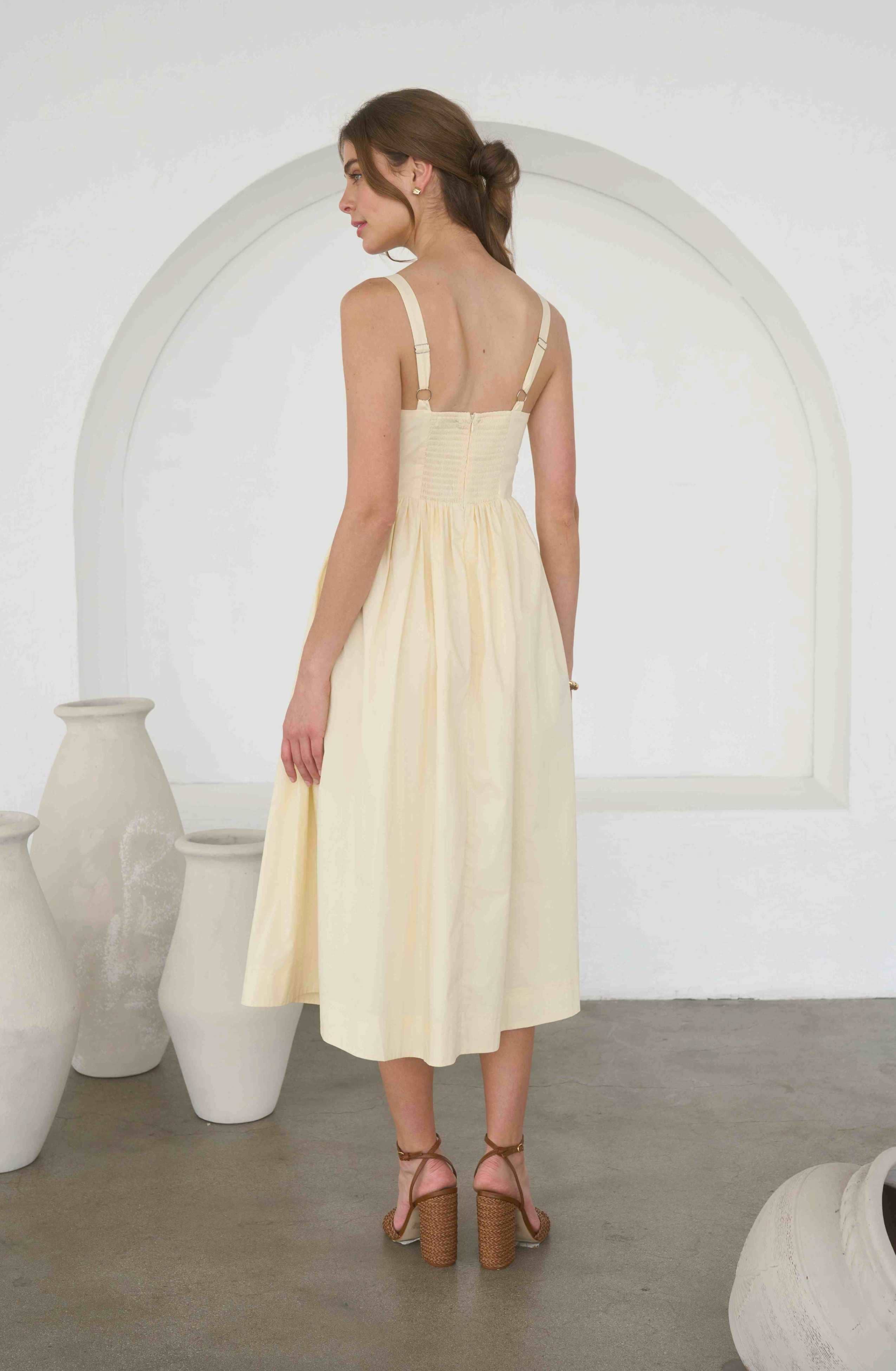 EMBROIDERED PINTUCK MIDI DRESS
