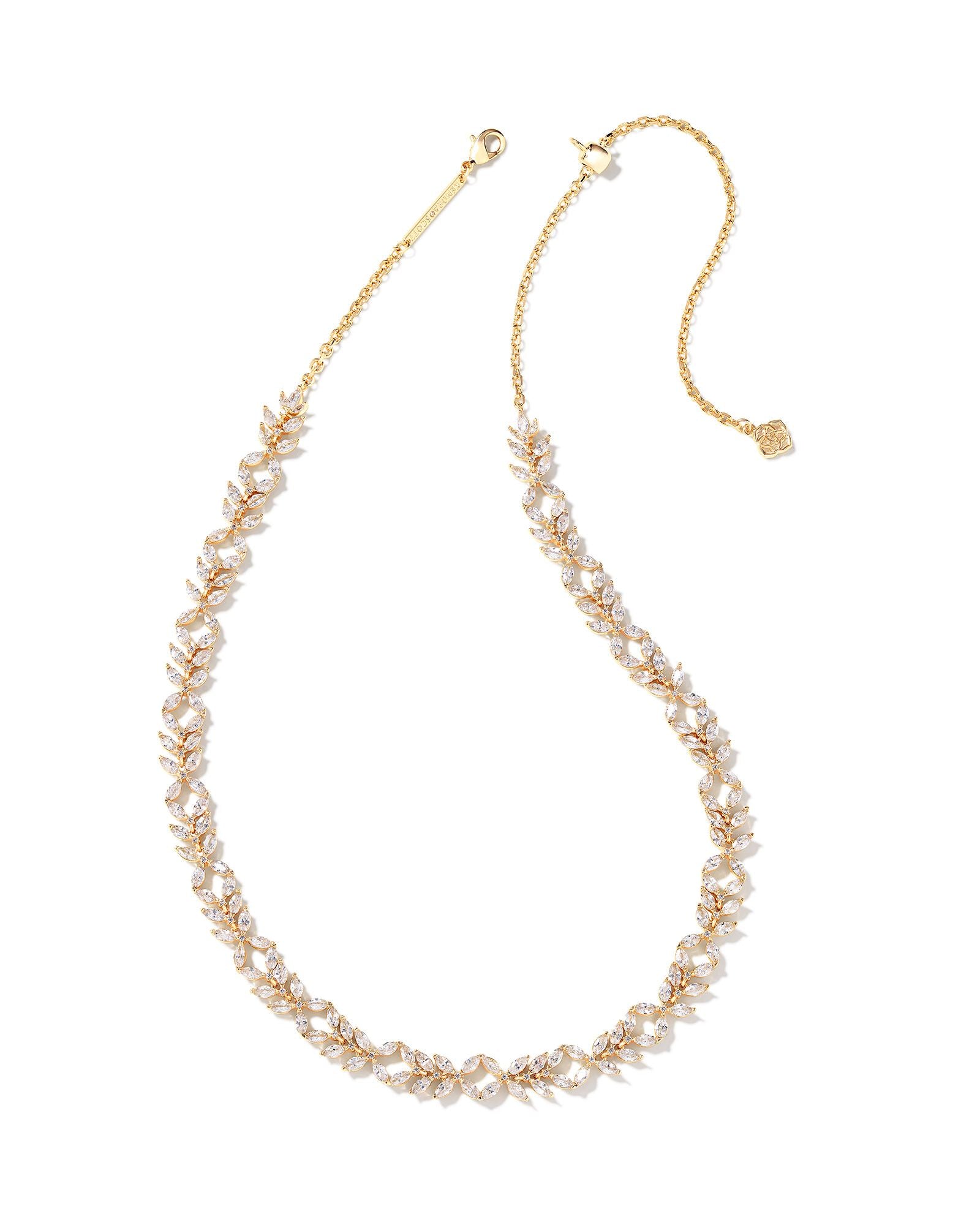 ROSALIE GOLD TENNIS NECKLACE in white crystal