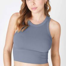  RIBBED HIGH NECK CROP TOP - blue shadow