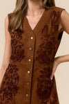 SLEEVELESS BUTTON-DOWN SUEDE DRESS