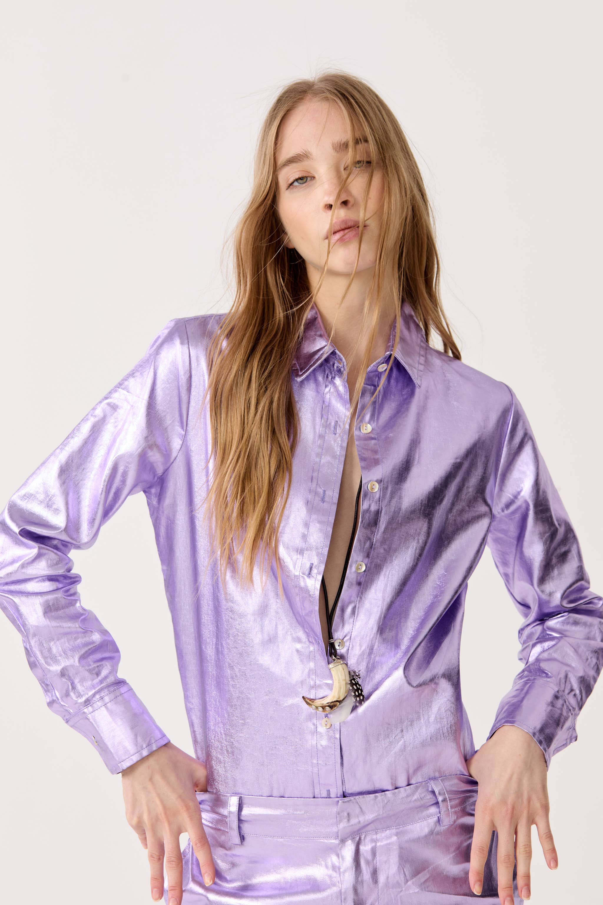 SAN MARINO METALLIC LINEN SHIRT - Violet