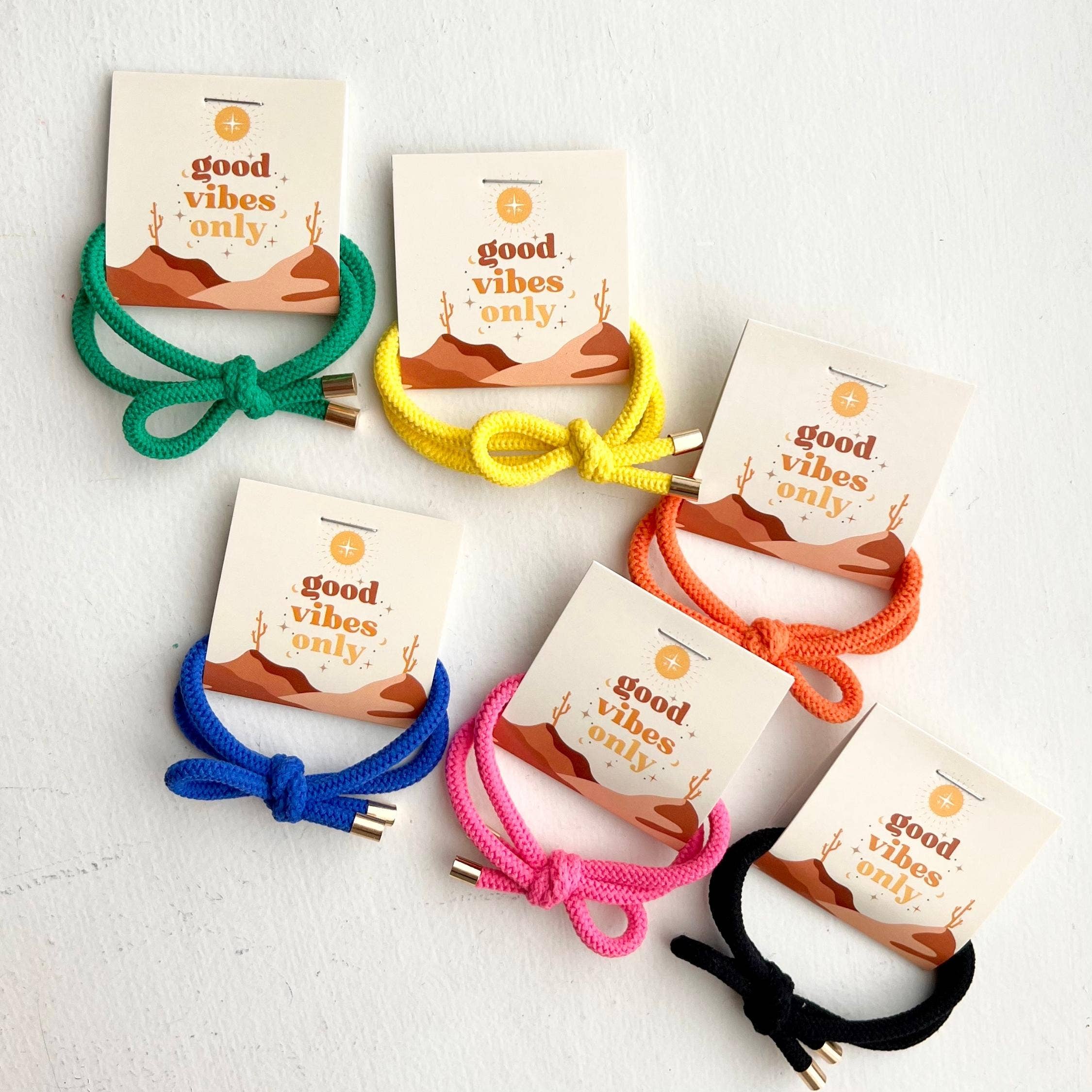 "GOOD VIBES" BOHO SHOELACE ELASTIC HAIR TIE: ASSORTED