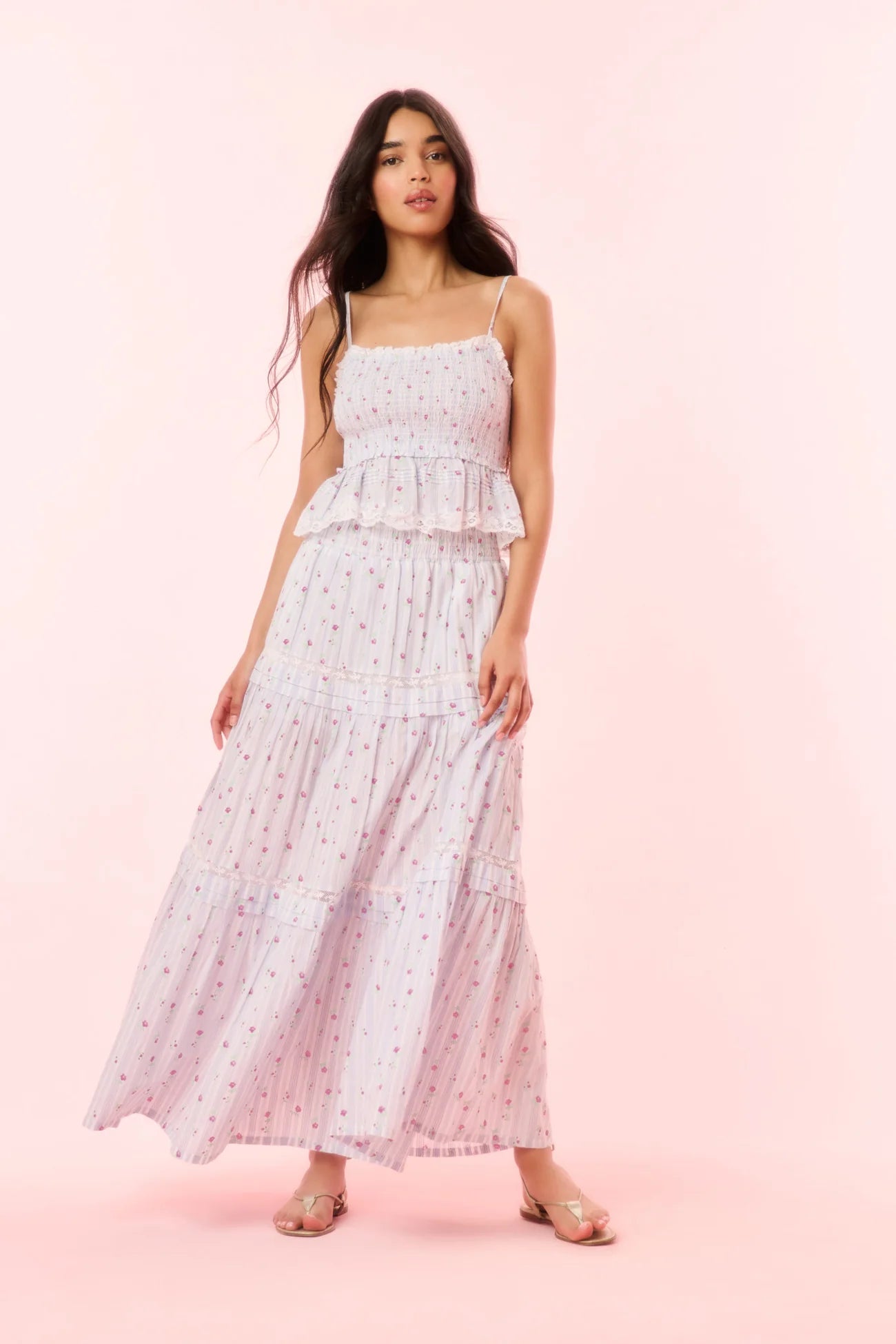 PHIA COTTON FLORAL TIERED MAXI SKIRT