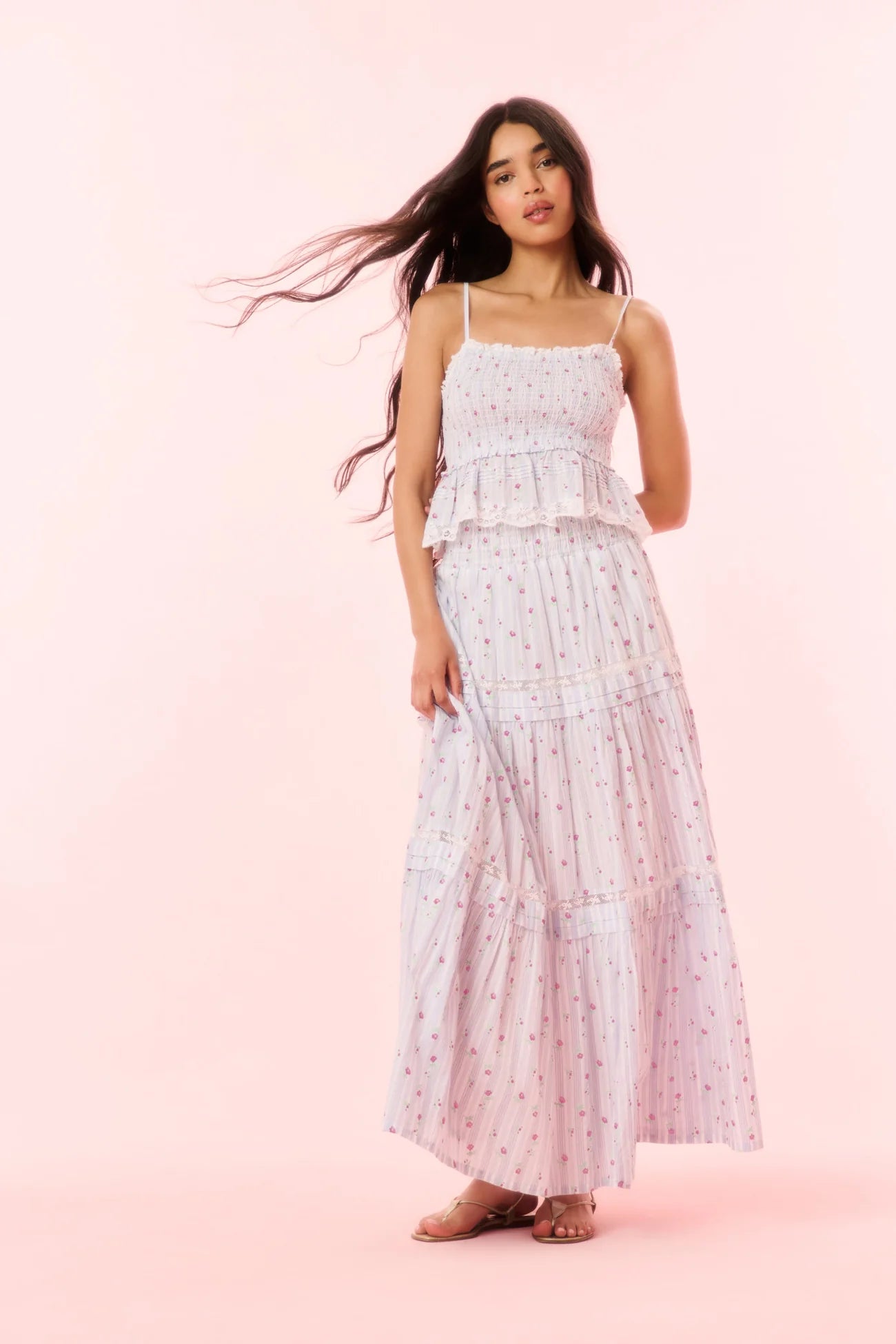 PHIA COTTON FLORAL TIERED MAXI SKIRT