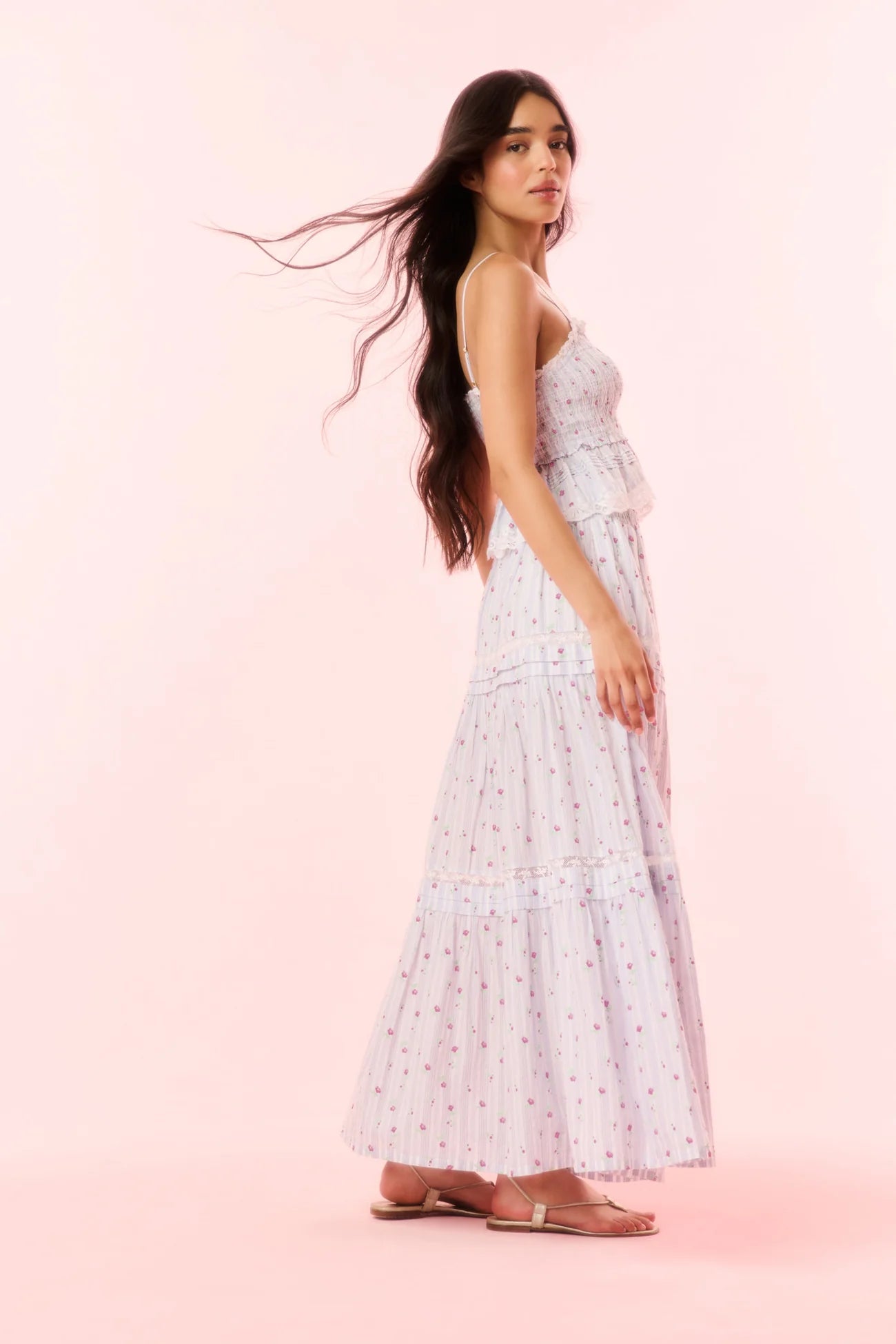 PHIA COTTON FLORAL TIERED MAXI SKIRT