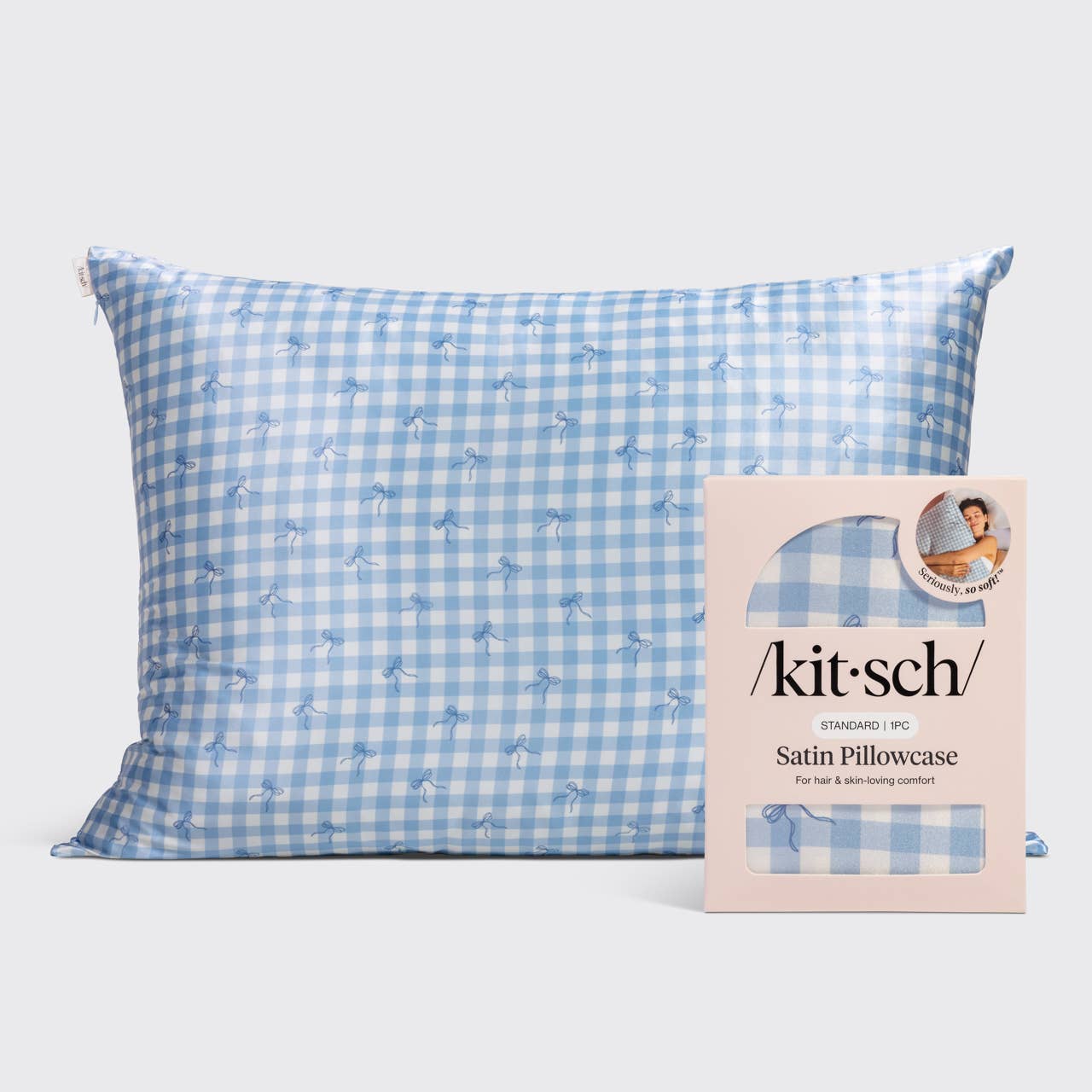 Satin Pillowcase Standard - gingham blue