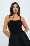 POINTELLE KNIT POPLIN COMBO MINI DRESS