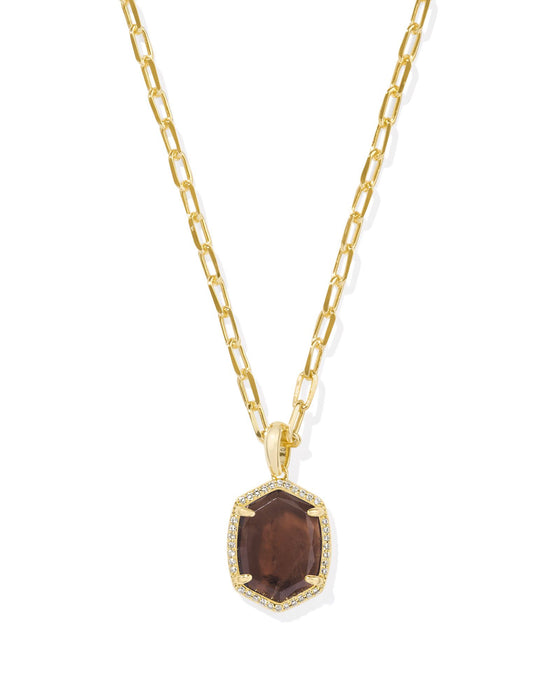 DAPHNE PAVE FRAMED PENDANT NECKLACE in smoky quartz