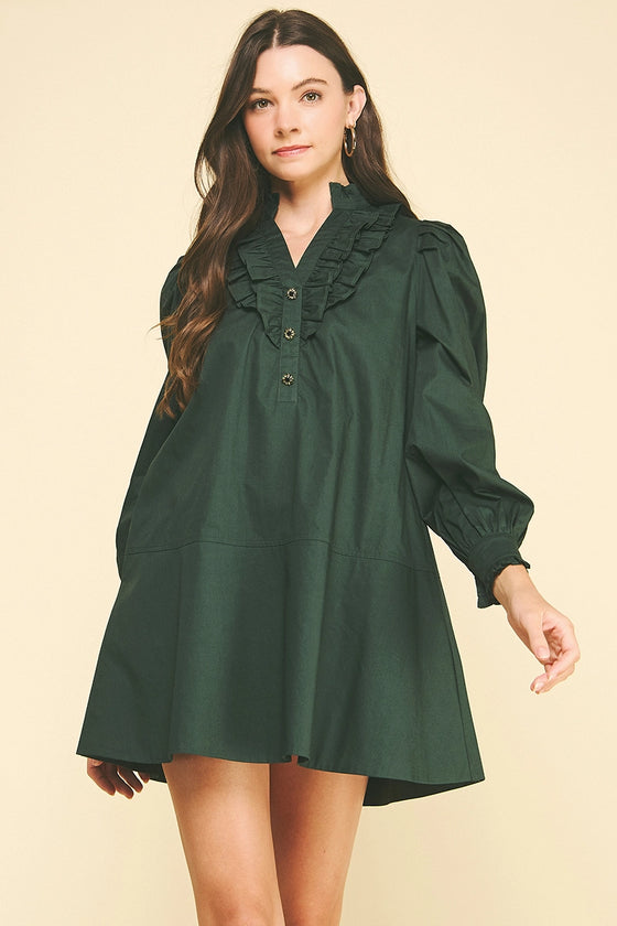 FANCY BUTTON RUFFLE DRESS