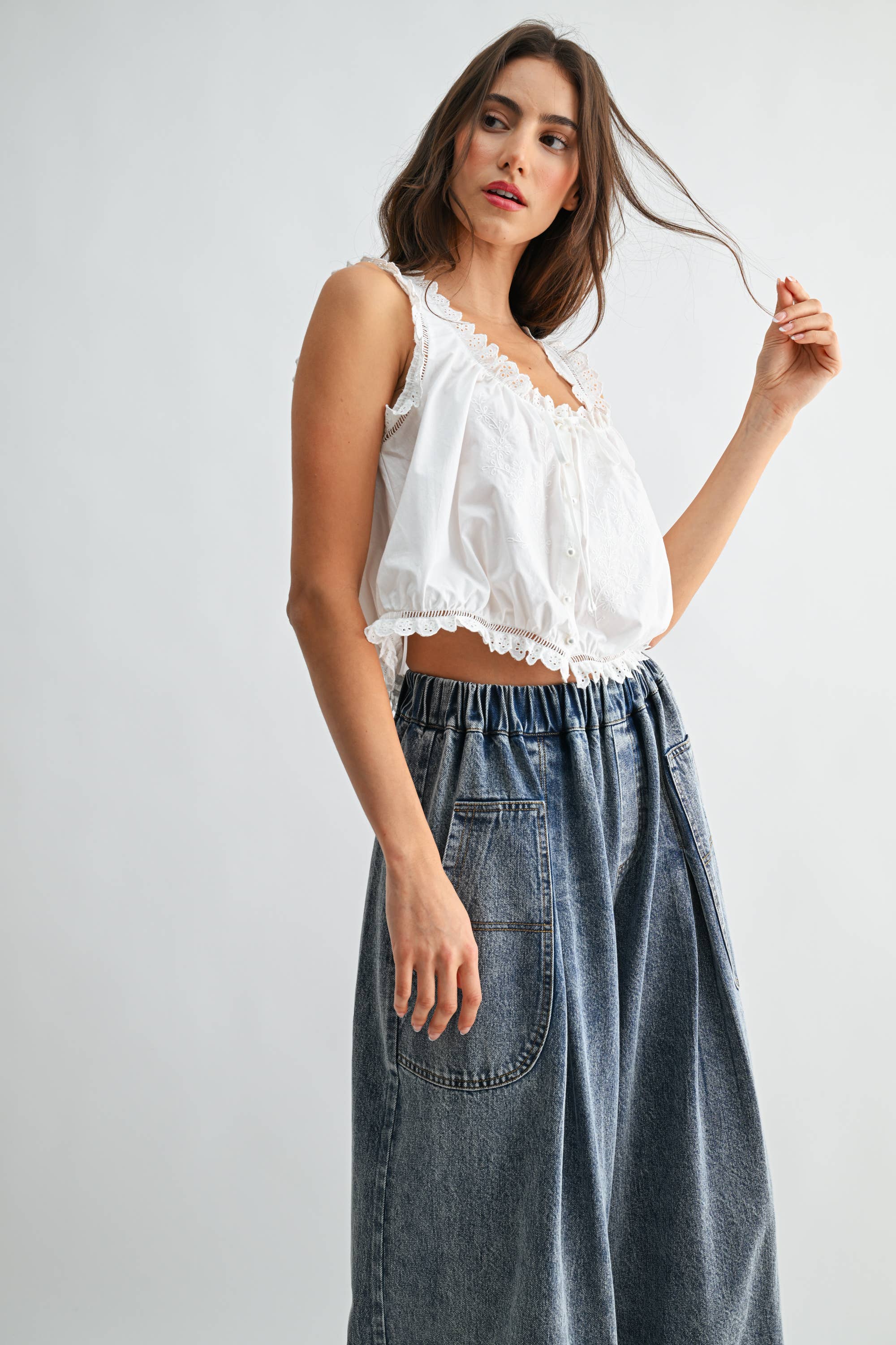 Embroidered Broderie  Cotton Sleeveless Top