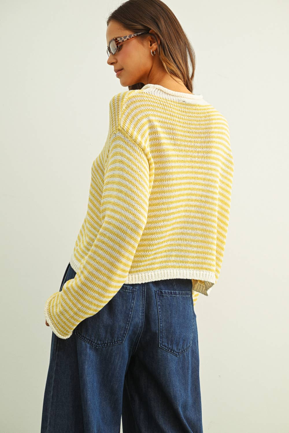 COLOR STRIPE BUTTON FRONT KNIT CARDIGAN
