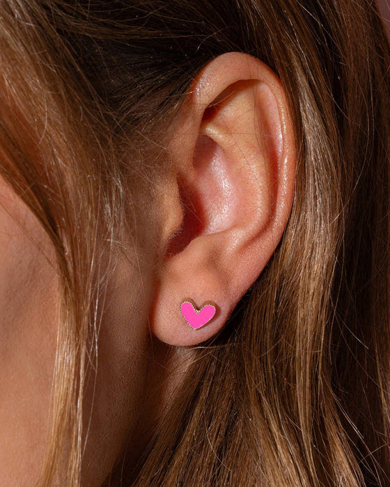 PINK HEART GOLD PLATED STUD EARRINGS