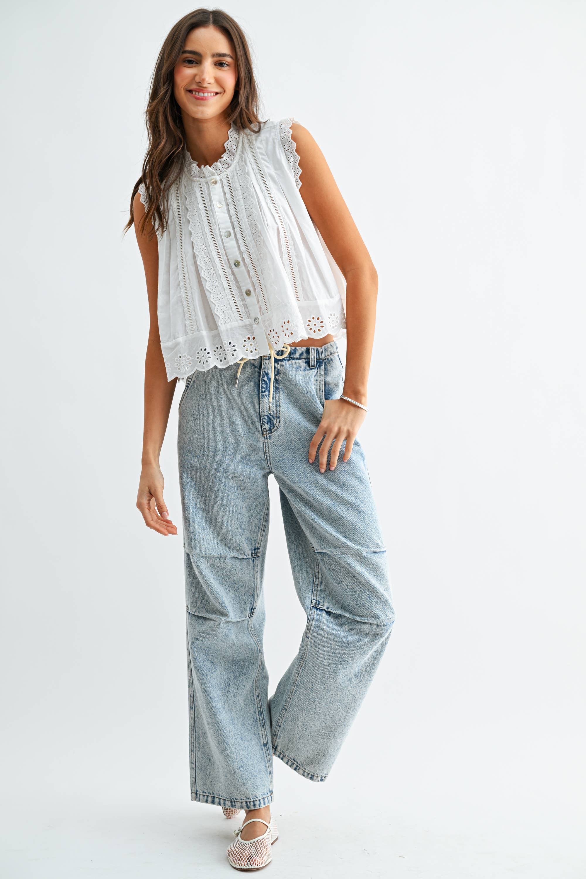 Broderie Sleeveless Cotton Top