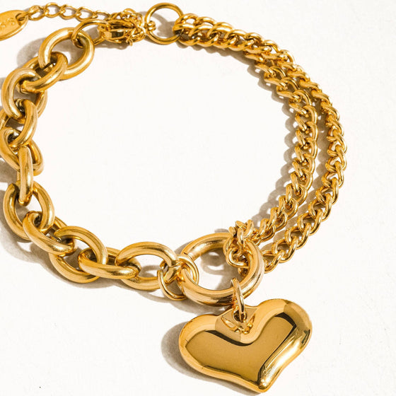 ALLURE 18K GOLD NON-TARNISH HEART CHAIN BRACELET: Yellow Gold