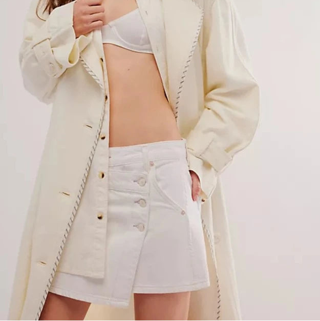 WE THE FREE WYNNE DENIM MINI SKIRT in white