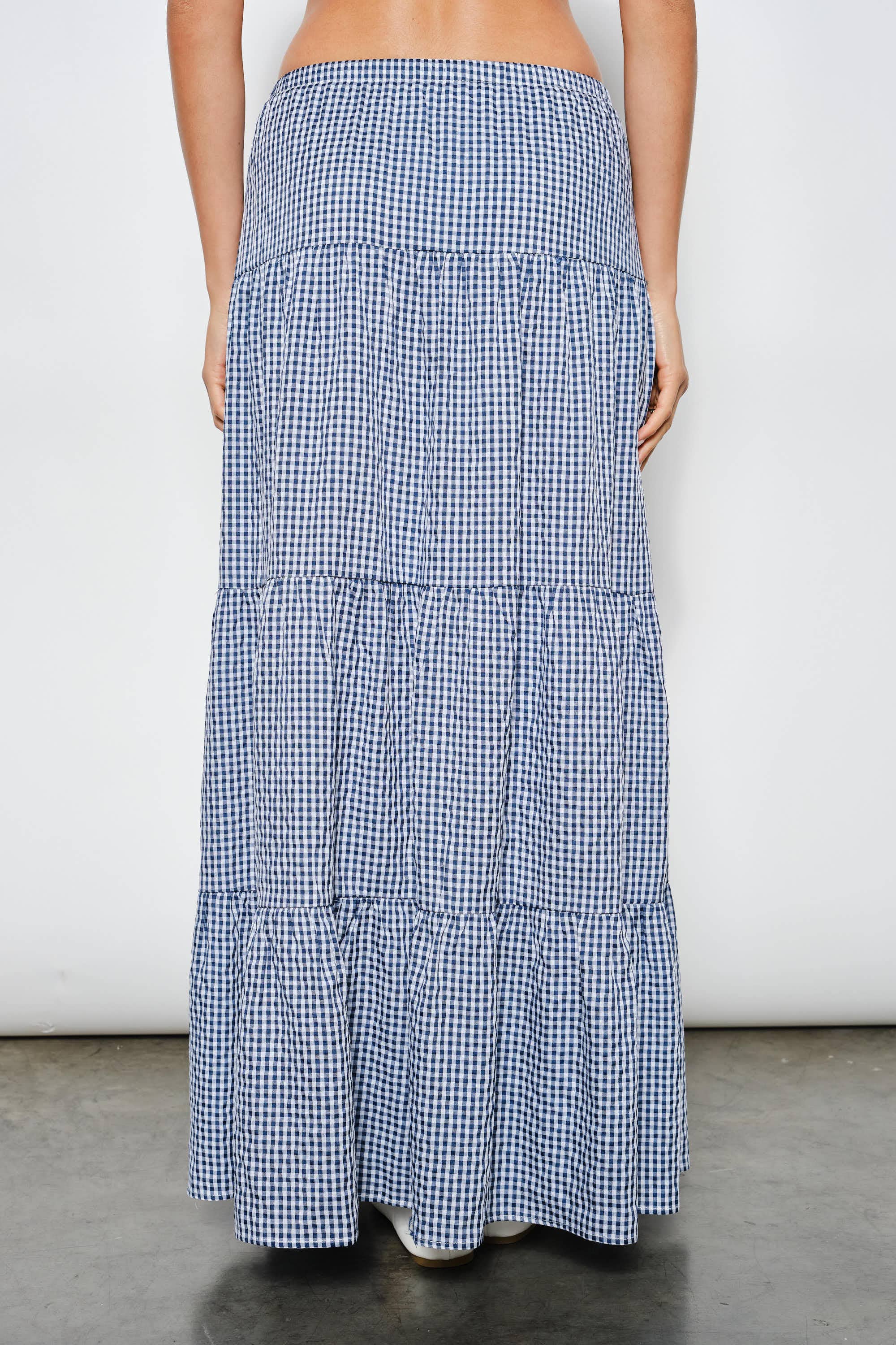HENLEY GINGHAM TIERED MAXI SKIRT