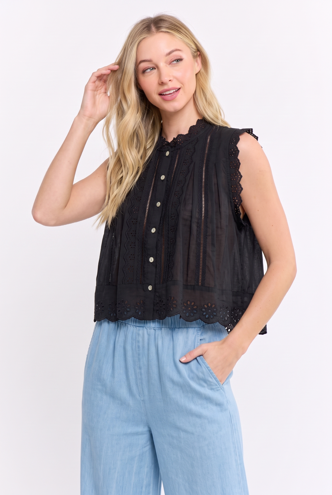 Broderie Sleeveless Cotton Top