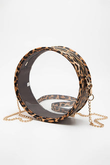  LEOPARD TRIM CLEAR ROUND CROSSBODY BAG
