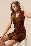 SLEEVELESS BUTTON-DOWN SUEDE DRESS