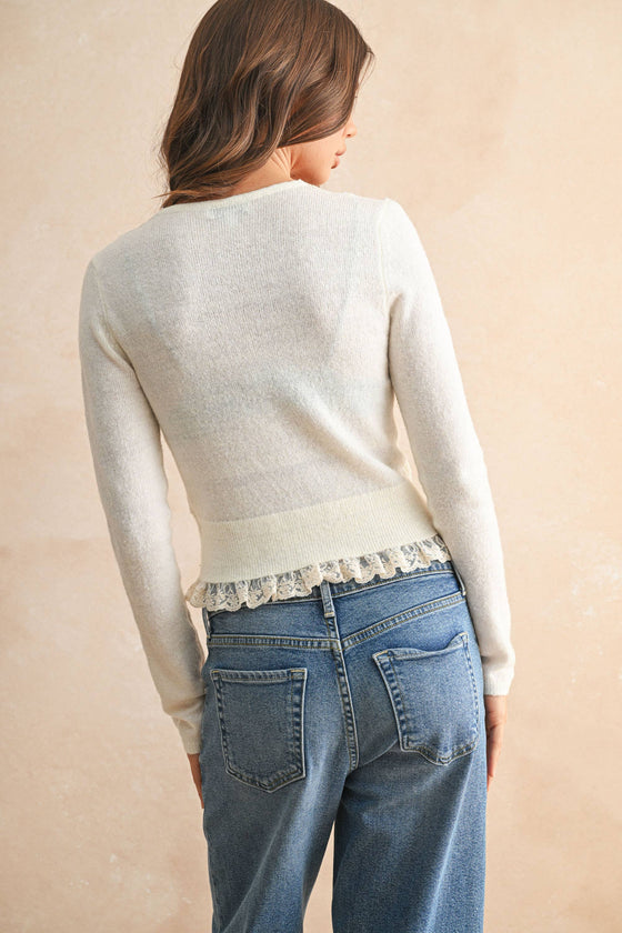 LACE CONTRASTED KNITTED CARDIGAN