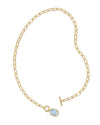 DAPHNE LINK CHAIN GOLD NECKLACE in light blue mother of pearl