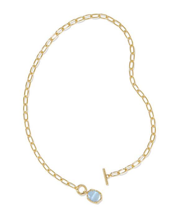 DAPHNE LINK CHAIN GOLD NECKLACE in light blue mother of pearl