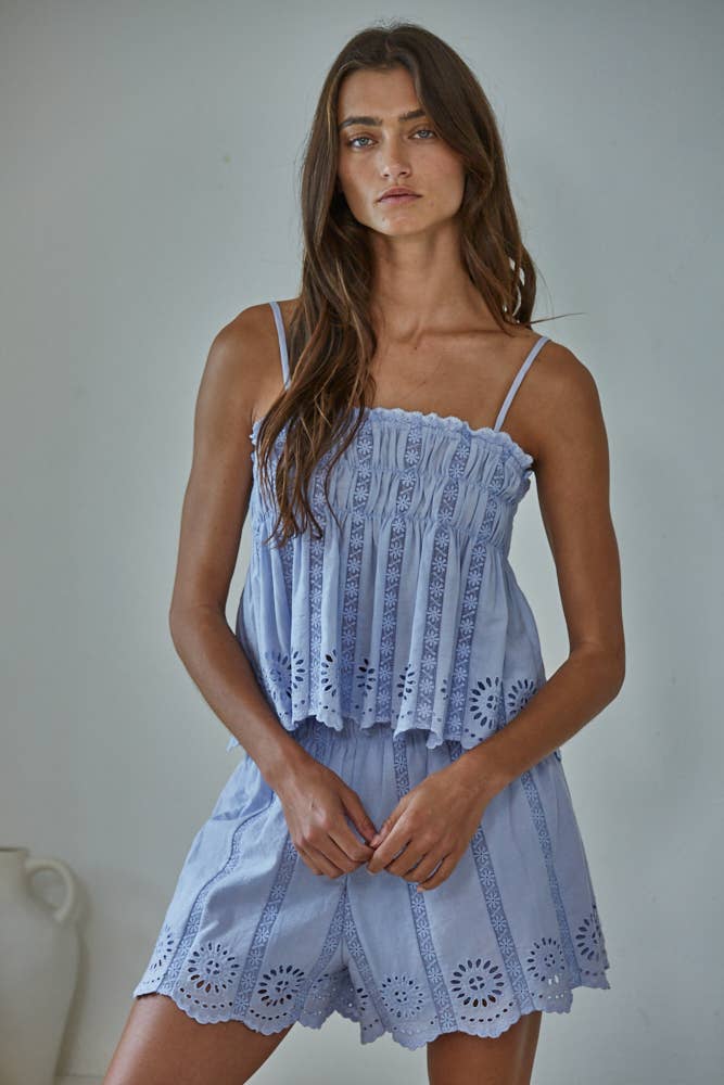 Cotton Eyelet Smocked Top