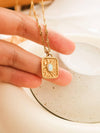 ELAINE 18K NON-TARNISH RECTANGLE STONE SUN NECKLACE