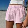 PINK + WHITE STRIPED PULL ON BOXER SHORTS