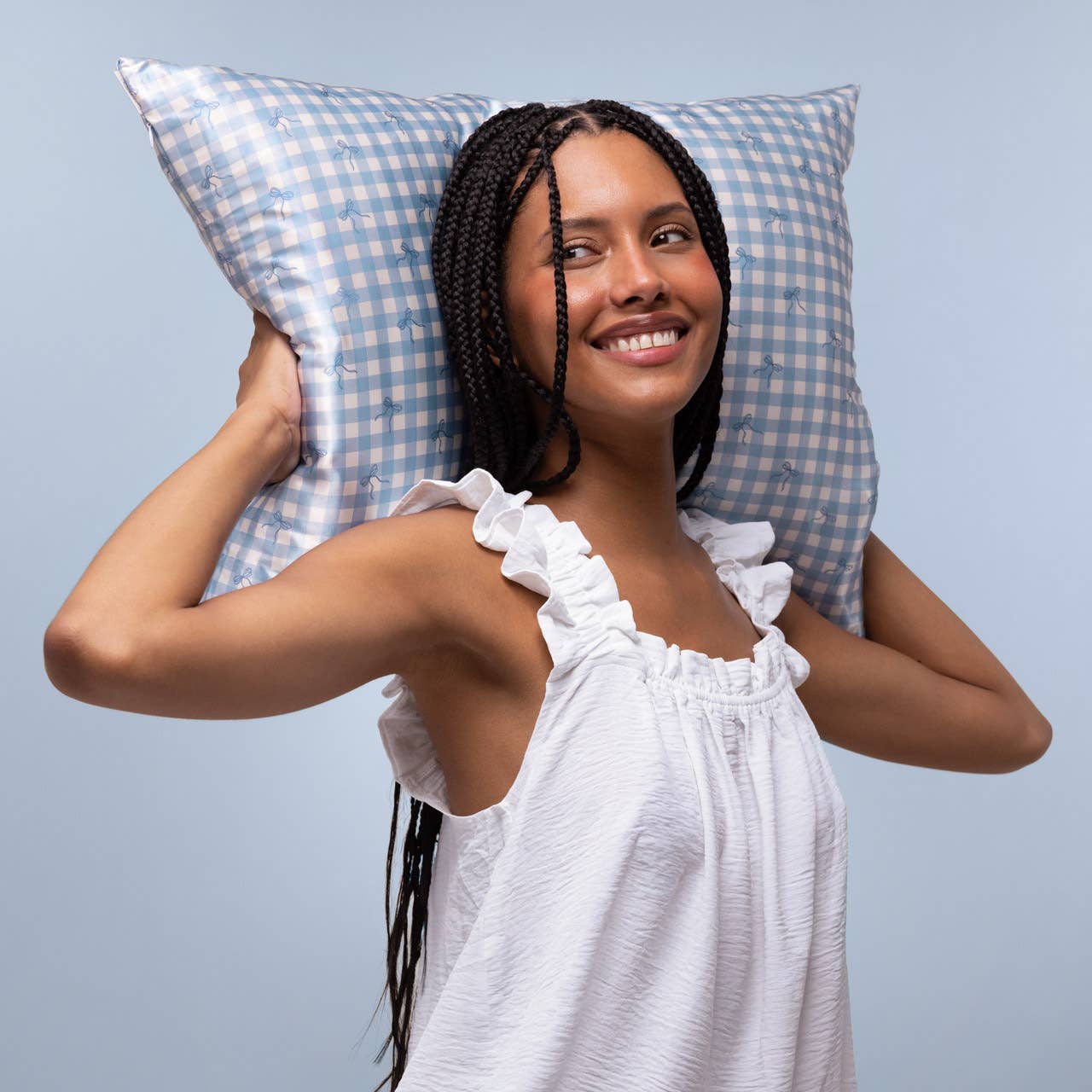 Satin Pillowcase Standard - gingham blue