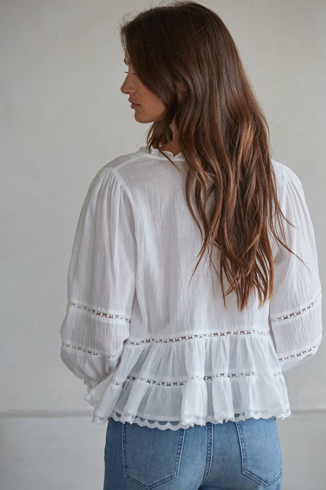 Boho Eyelet 3/4 Sleeve Top