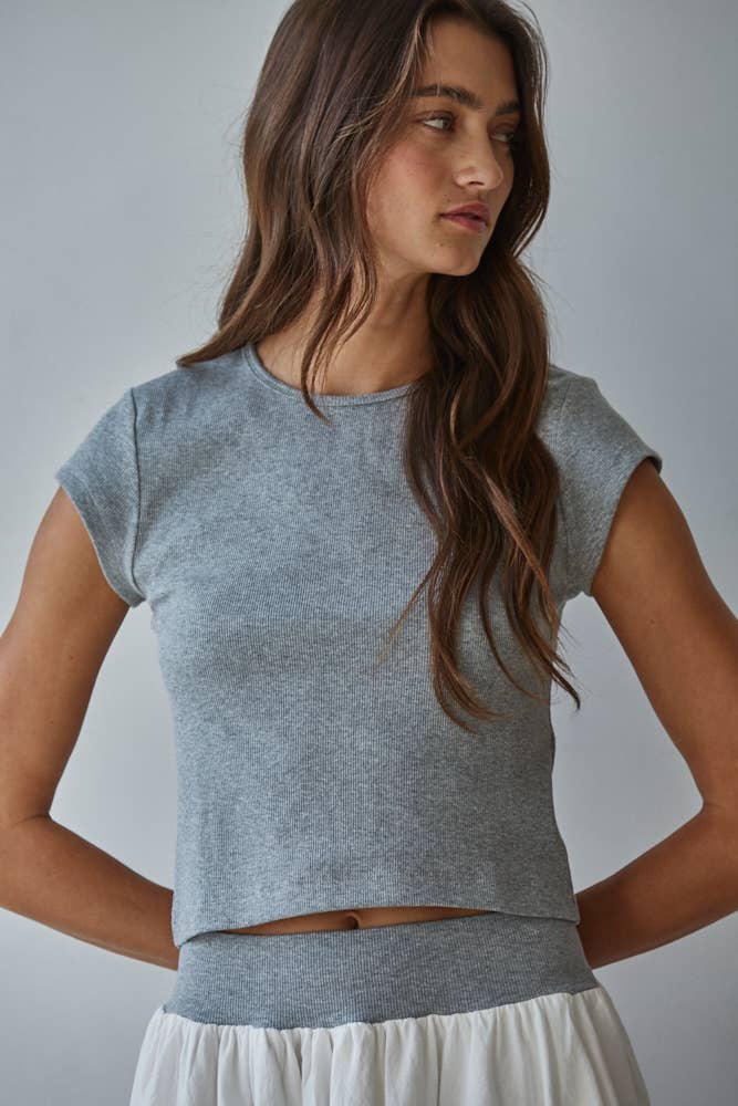 Knit Ribbed Short Sleeve Tee