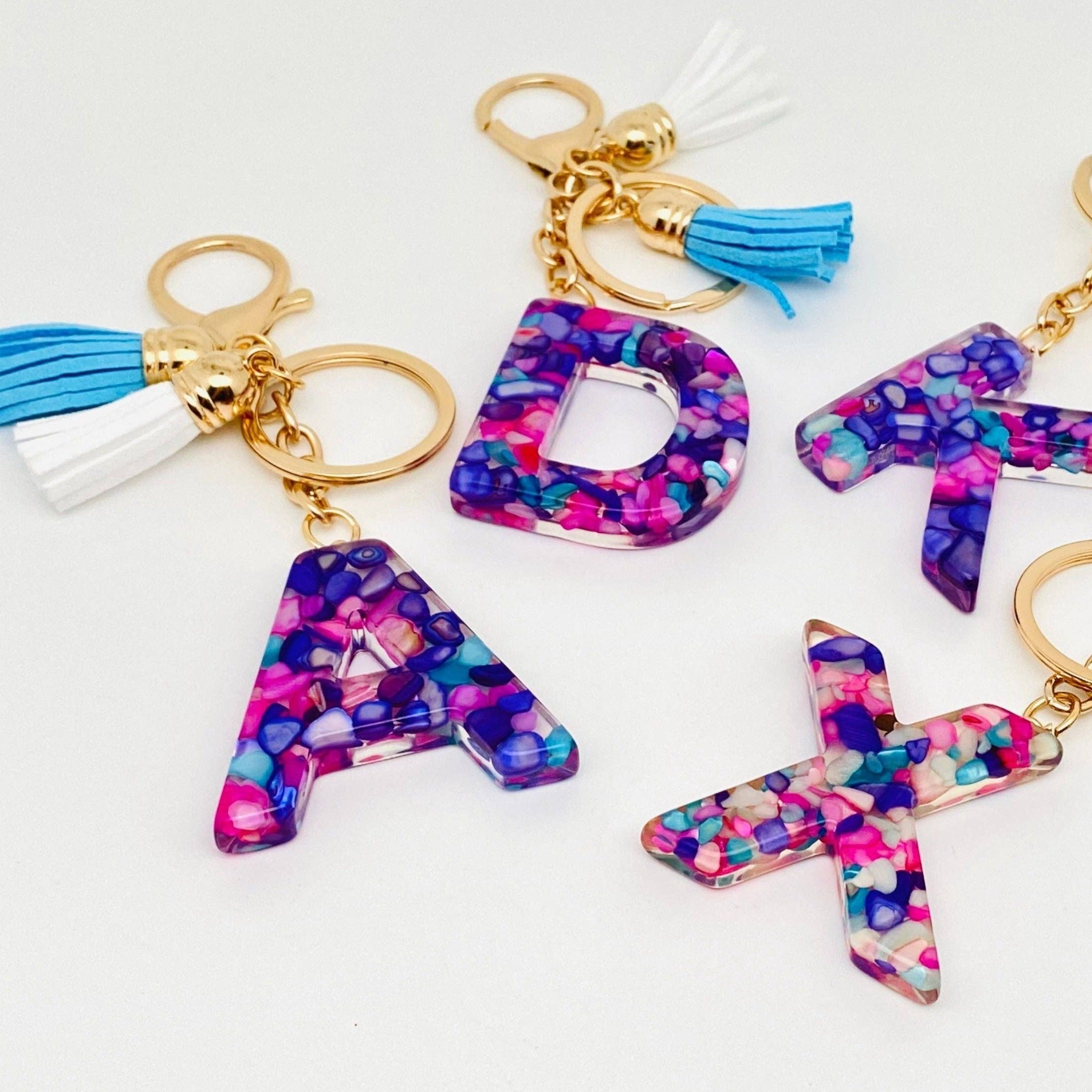 ACRYLIC LETTER TASSLE KEYCHAIN -blue