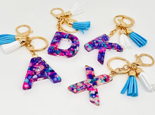  ACRYLIC LETTER TASSLE KEYCHAIN -blue